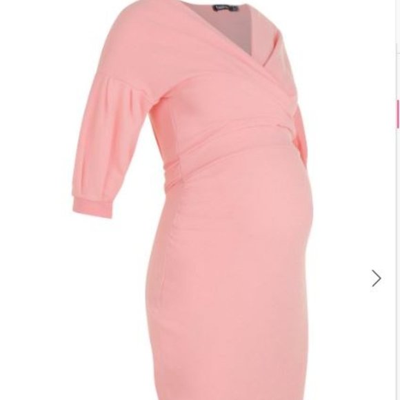 Boohoo Maternity Off The Shoulder Wrap Midi Dress - Picture 2 of 2
